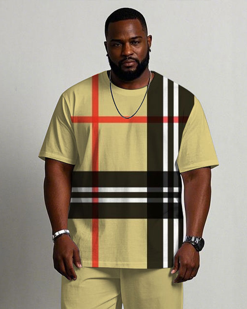 Big & Tall Yellow Plaid Graphic T-Shirt Pants Set for big men view 2