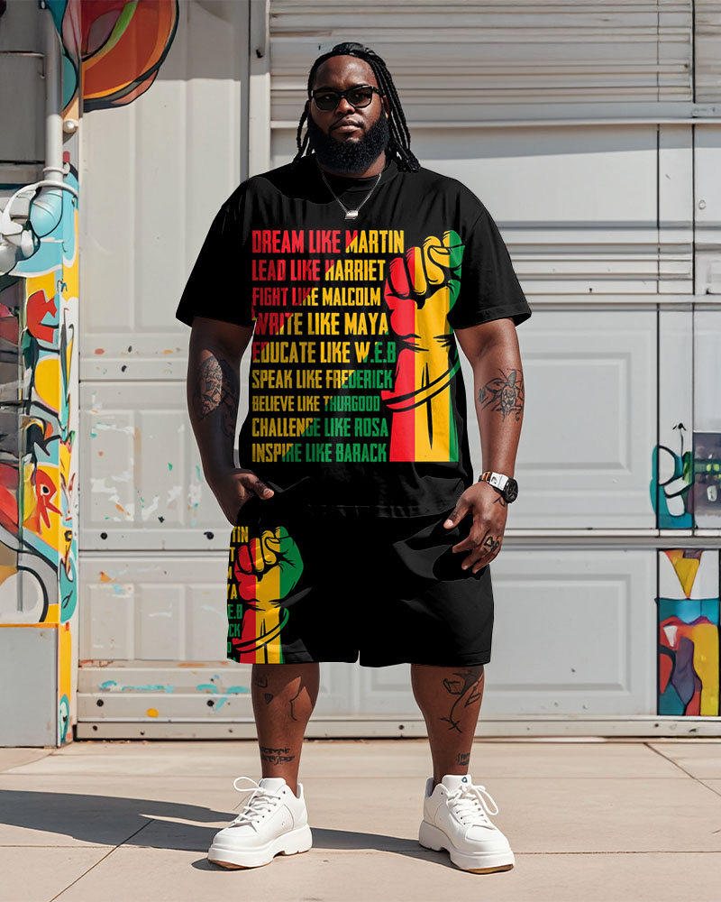 Big & Tall Black Graphic T-Shirt Shorts Set for big men view 1