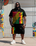 Big & Tall Black Graphic T-Shirt Shorts Set for big men view 1