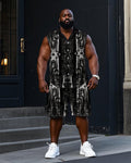 Big & Tall Geometric T-Shirt Shorts Set for big men view 1