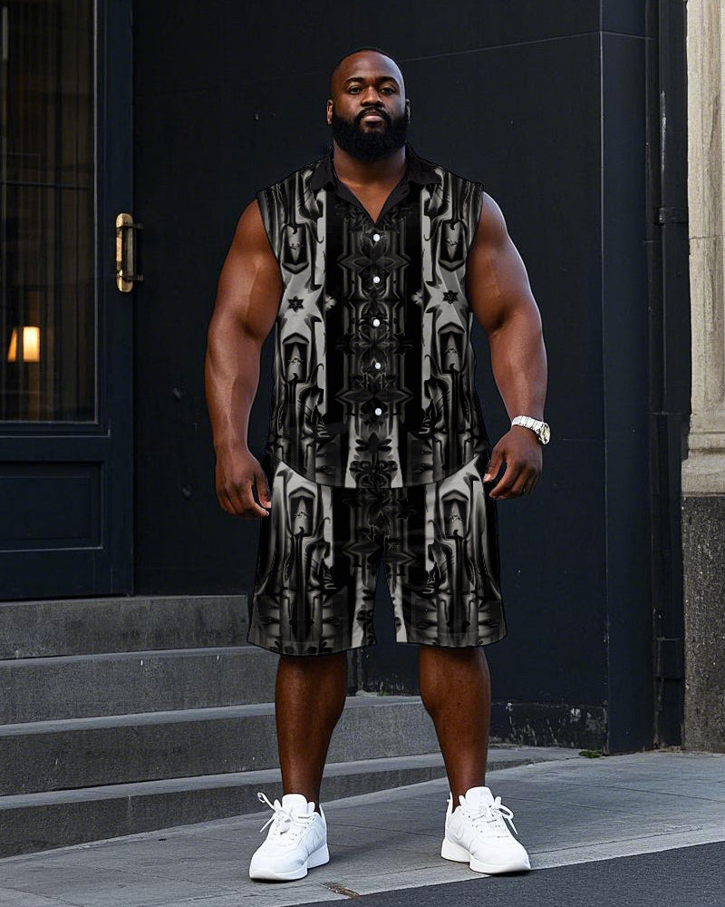 Big & Tall Geometric T-Shirt Shorts Set for big men view 1