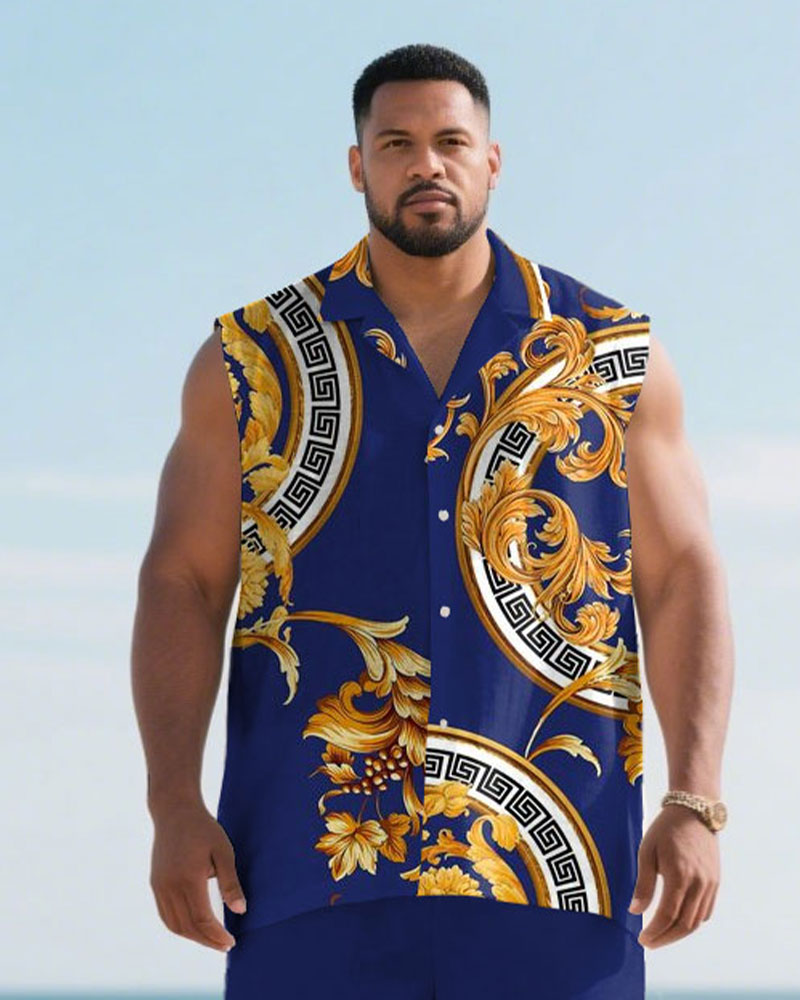 Big & Tall Hawaiian Shirt Shorts Set for big men view 2