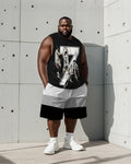 Big & Tall Black Gray Striped Two-piece Set for big men view 1