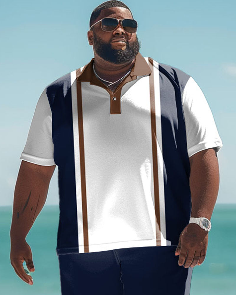 Big & Tall Colorblock Striped Graphic Polo Shorts Set for big men view 2