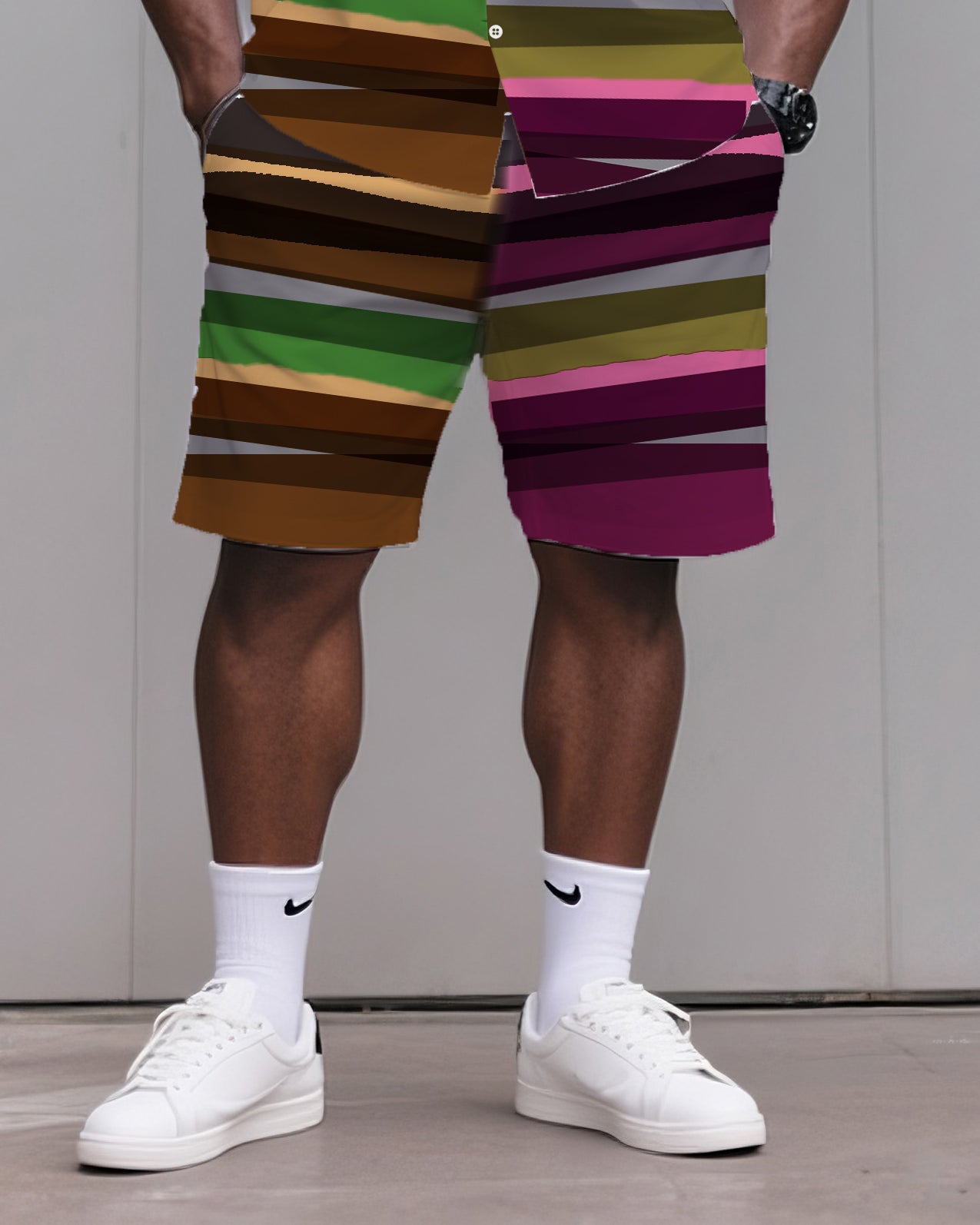 Big & Tall Colorblock Vintage T-Shirt Shorts Set for big men view 3