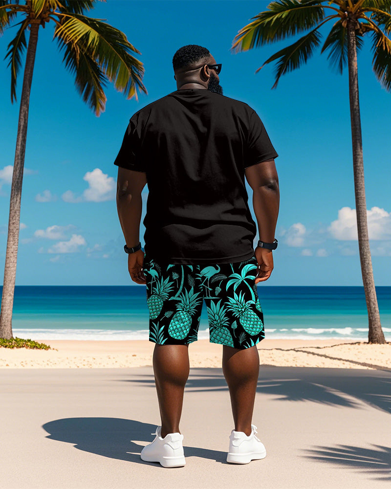 Big & Tall Hawaiian Graphic T-Shirt Shorts Set for big men view 5