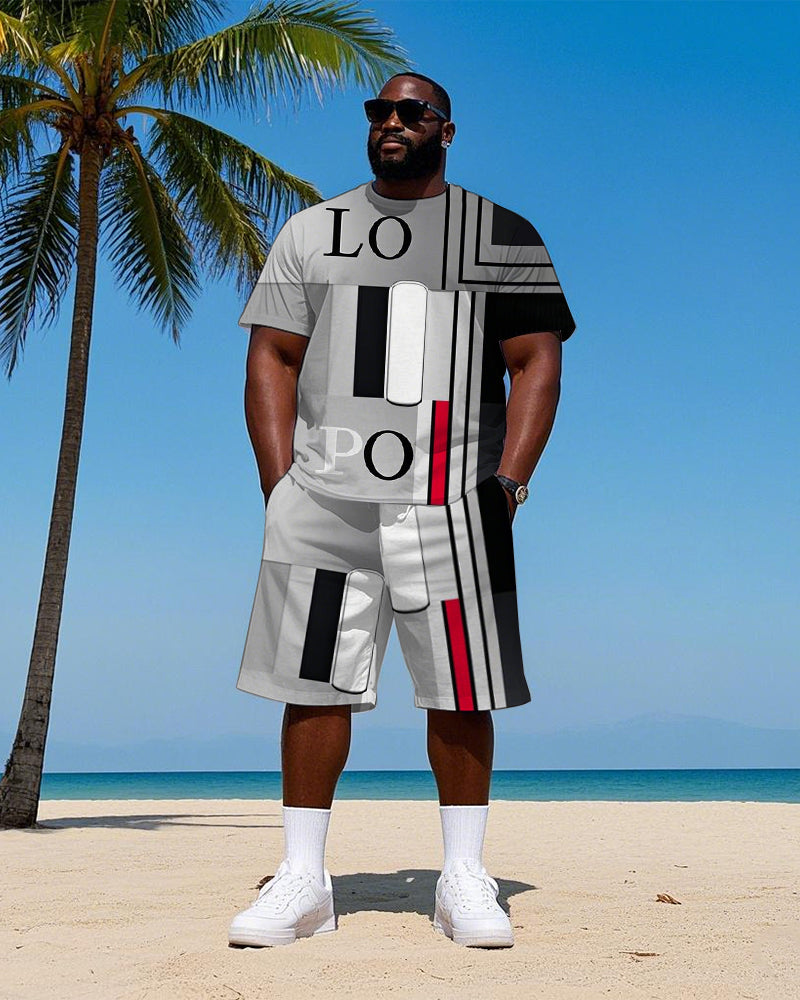 Big & Tall Colorblock Gradient T-Shirt Shorts Set for big men view 1