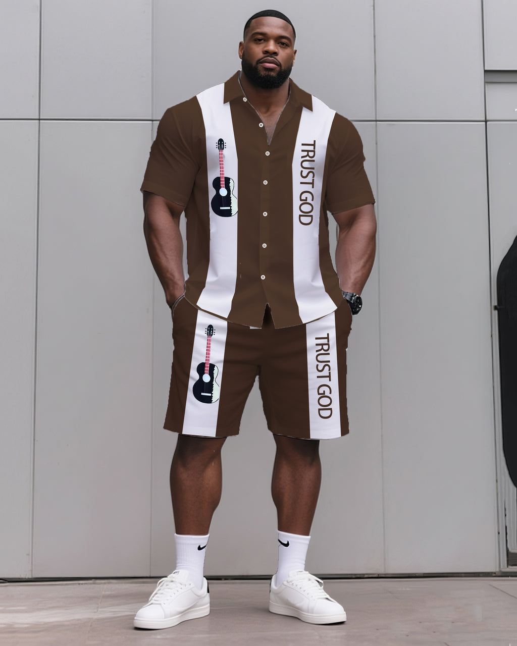 Big & Tall Striped T-Shirt Shorts Set for big men view 1