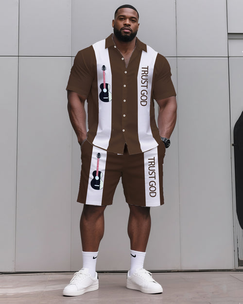 Big & Tall Striped T-Shirt Shorts Set for big men view 1