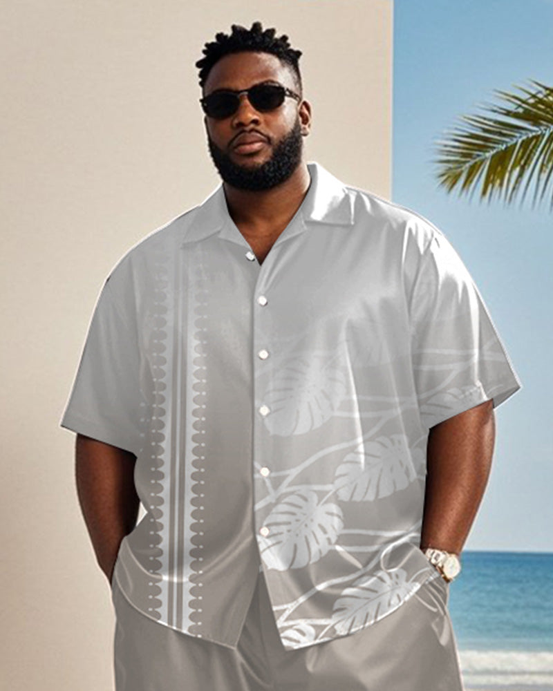 Big & Tall Gray Hawaiian Gradient T-Shirt Shorts Set for big men view 2