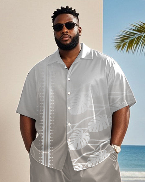 Big & Tall Gray Hawaiian Gradient T-Shirt Shorts Set for big men view 2