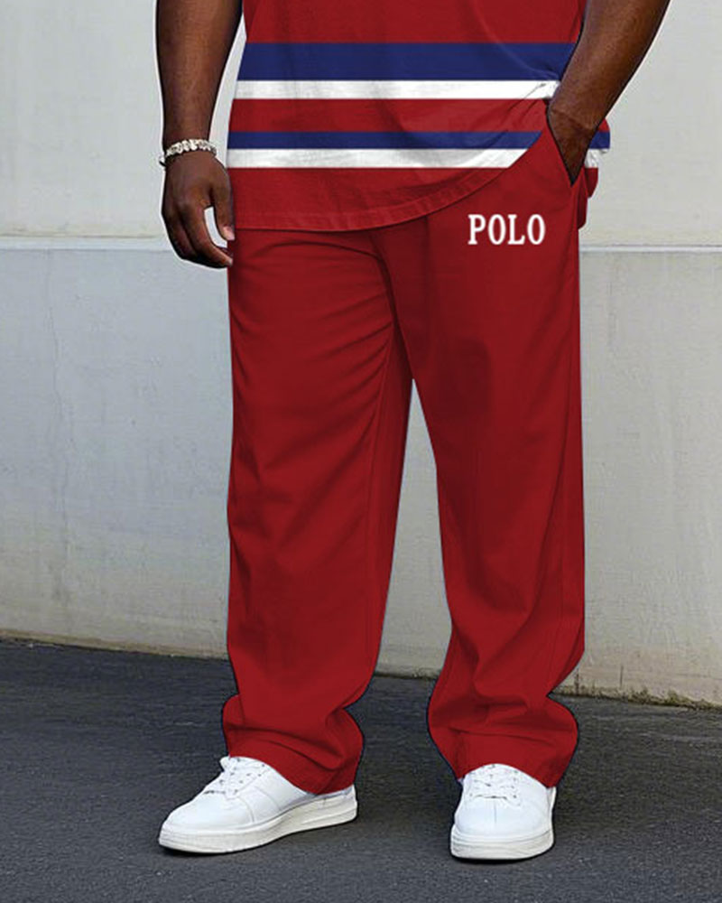 Big & Tall Red Striped T-Shirt Pants Set for big men view 3