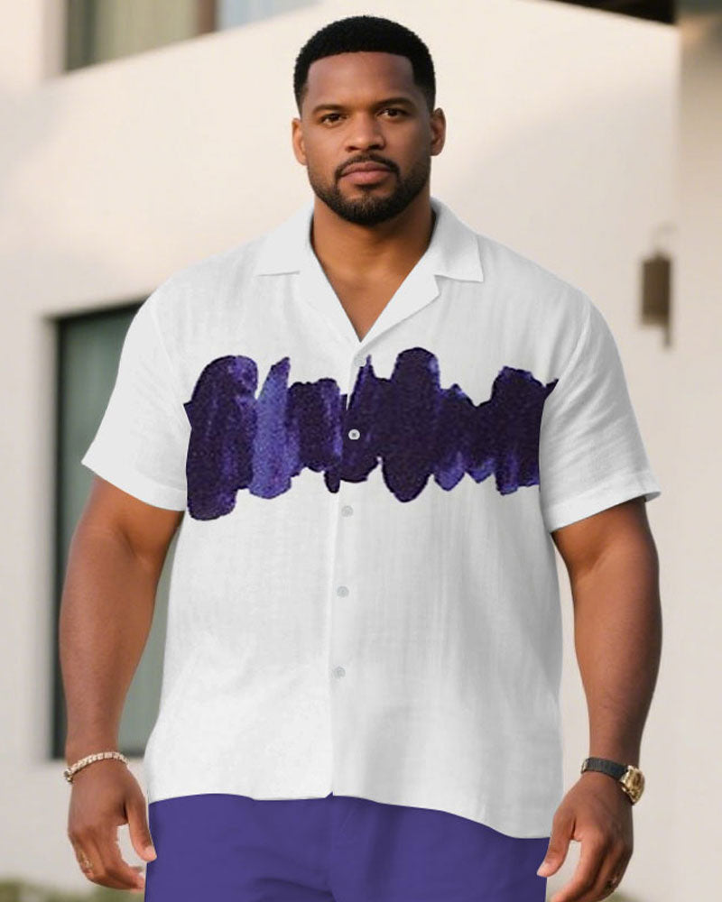 Big & Tall White Purple Hawaiian T-Shirt Shorts Set for big men view 2