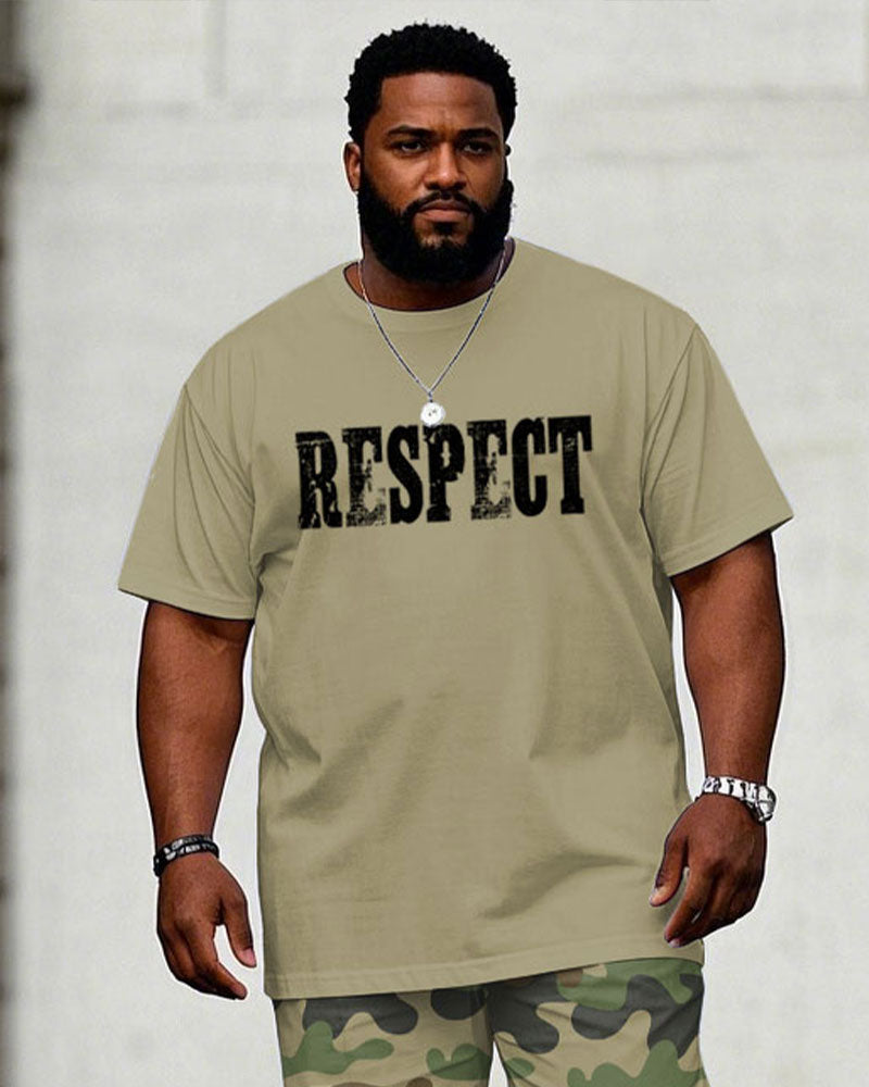 Big & Tall Green Graphic Camouflage T-Shirt Pants Set for big men view 2