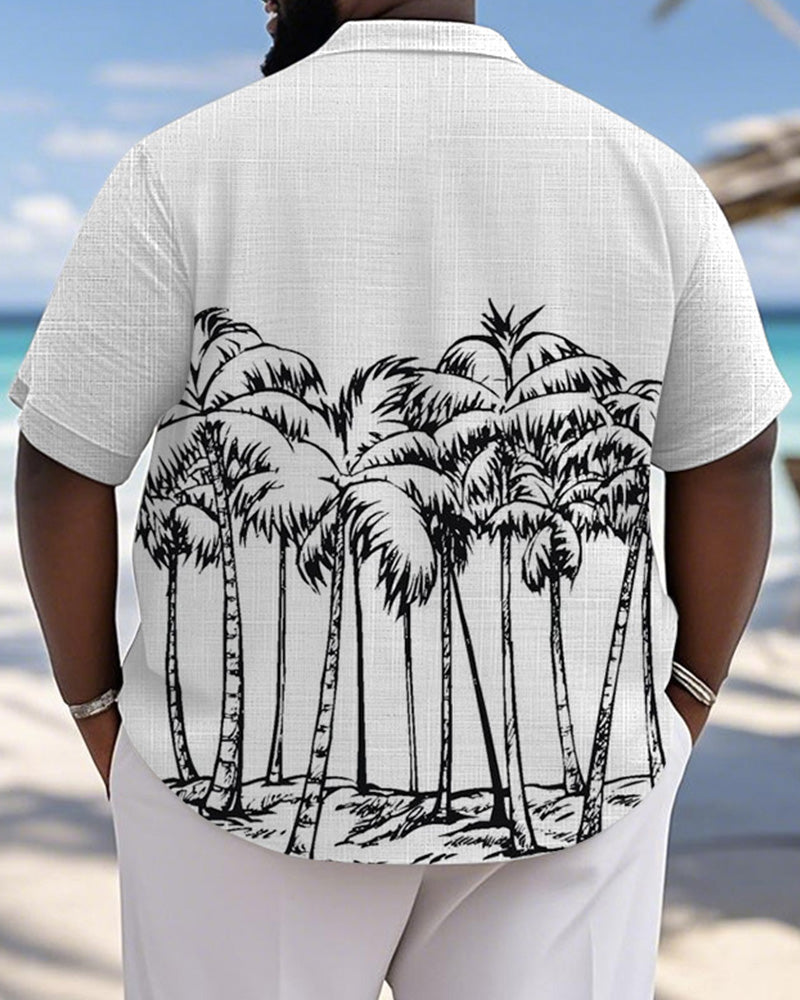 Big & Tall Black White Hawaiian Short Sleeve Shirt for big men view 2