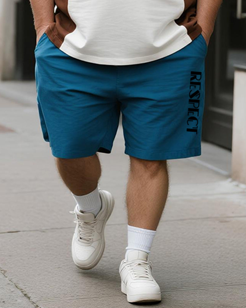 Big & Tall Blue Colorblock Graphic T-Shirt Shorts Set for big men view 3