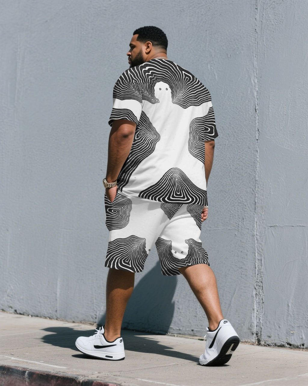 Big & Tall Colorblock Graphic T-Shirt Shorts Set for big men view 4