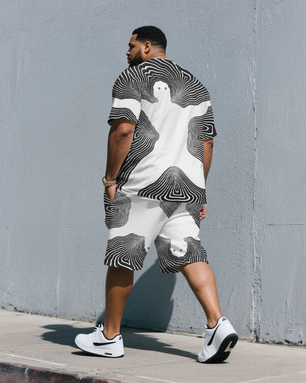 Big & Tall Colorblock Graphic T-Shirt Shorts Set for big men view 4