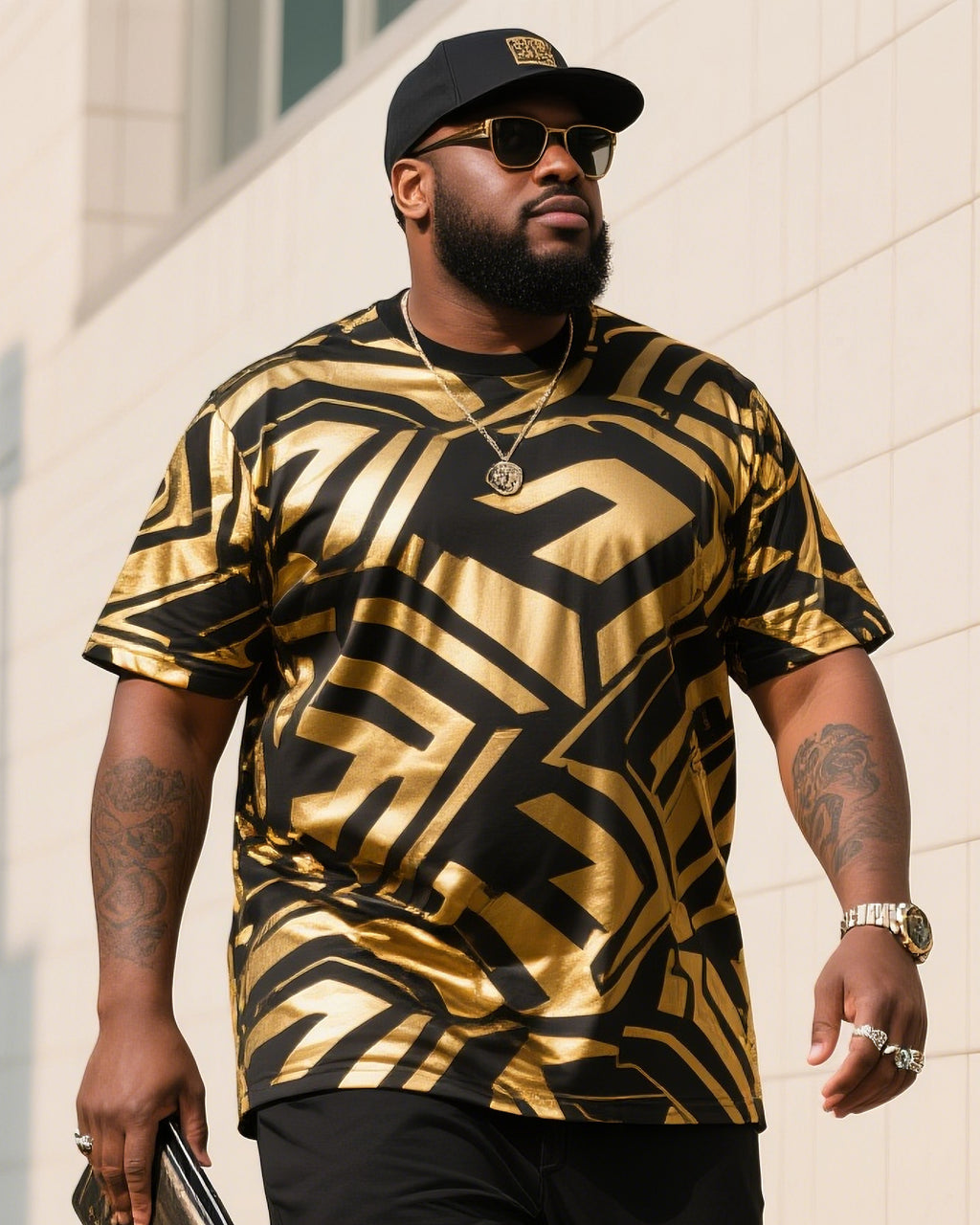 Big & Tall Black Streetwear Two-piece Set for big men view 2