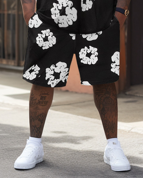 Big & Tall White Floral T-Shirt Shorts Set for big men view 3