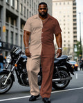 Big & Tall Brown Khaki Colorblock T-Shirt Pants Set for big men view 1