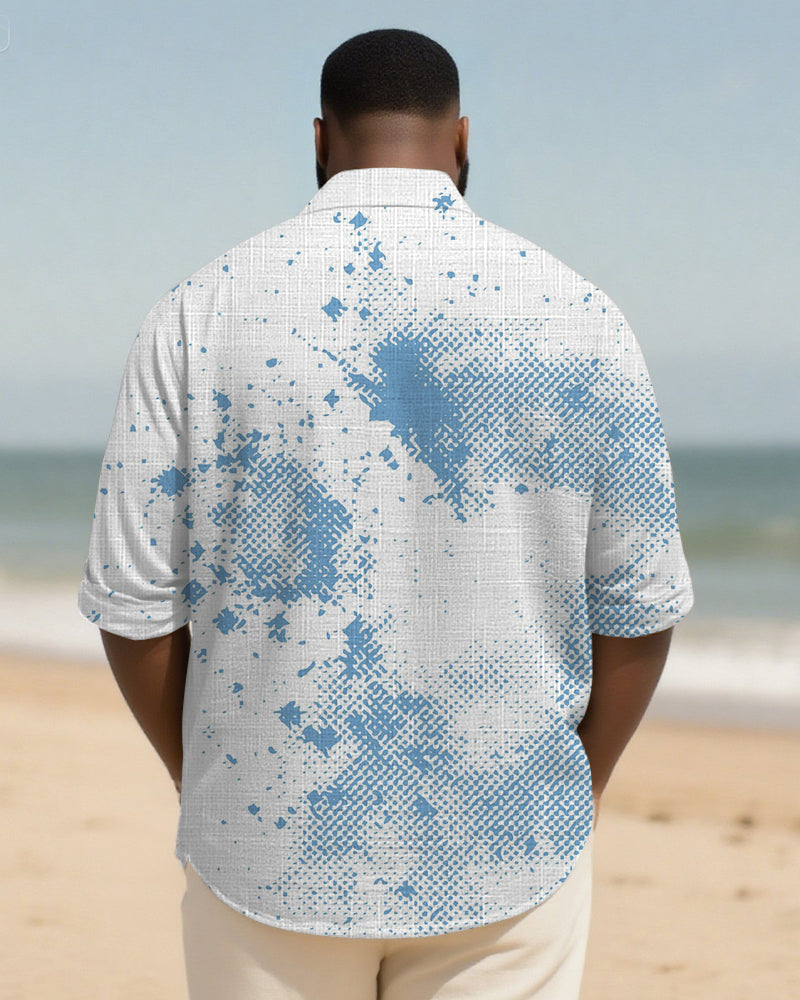 Big & Tall Blue Geometric Graphic Long Sleeve Shirt for big men view 2