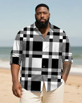 Big & Tall Black White Patchwork Long Sleeve Shirt for big men view 1