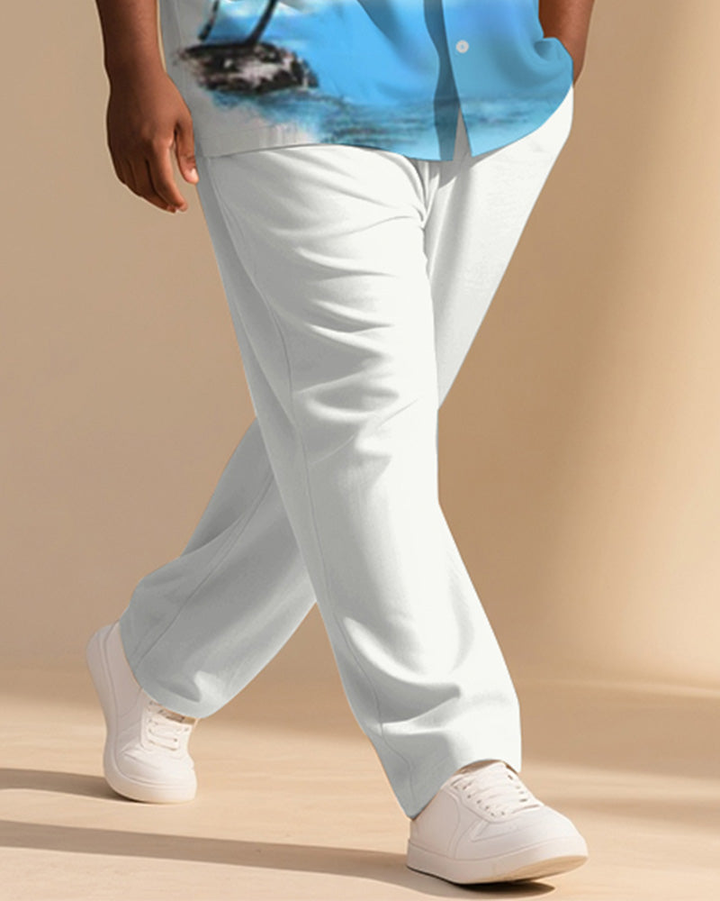 Big & Tall Blue Hawaiian Graphic T-Shirt Pants Set for big men view 3