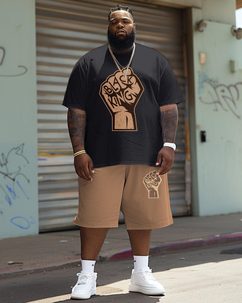 Big & Tall Black Juneteenth T-Shirt Shorts Set for big men view 1