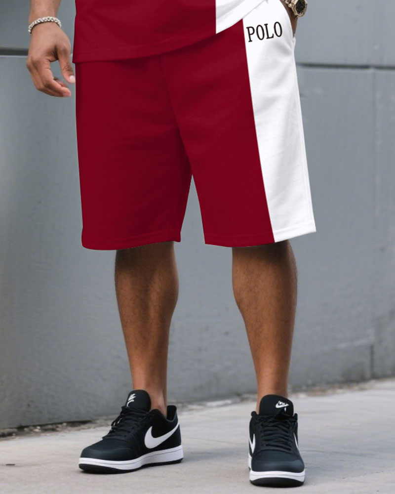 Big & Tall White Red Streetwear T-Shirt Pants Set for big men view 3