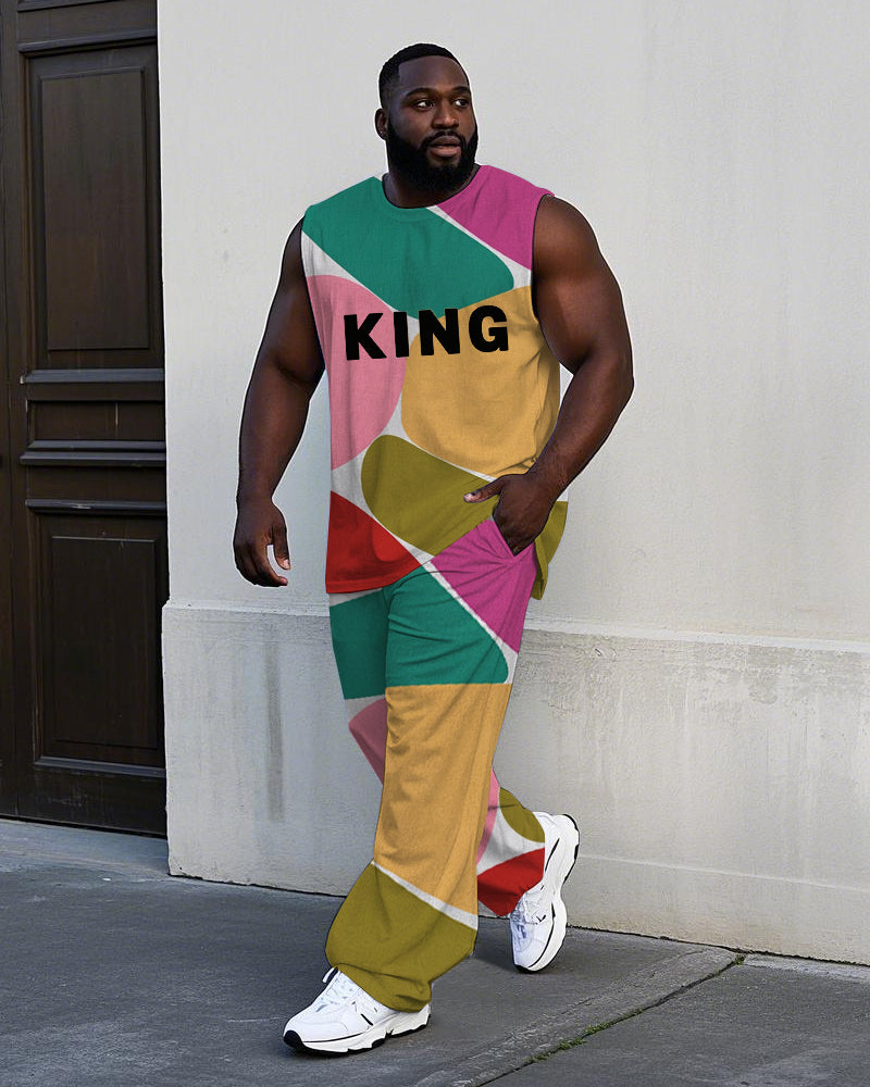 Big & Tall Colorblock Graphic Vest Pants Set for big men view 1