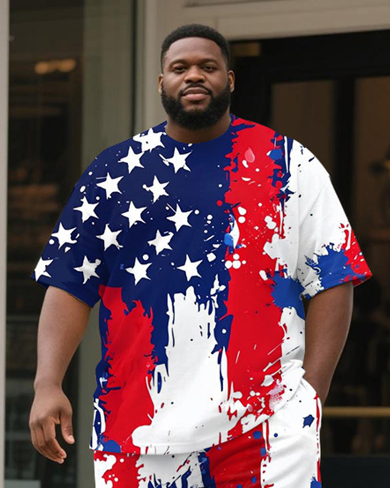 Big & Tall Striped Graphic T-Shirt Shorts Set for big men view 2