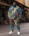 Big & Tall Graffiti Skull Hoodie Sweatpants Set for big men view 1