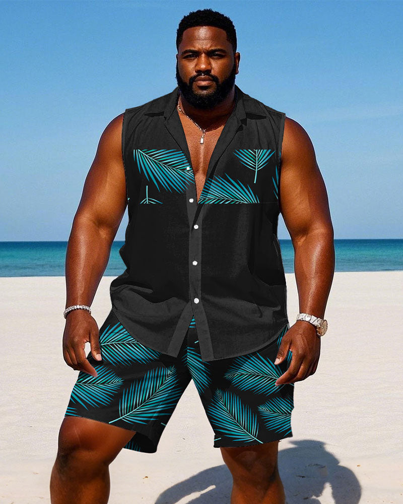 Big & Tall Black Hawaiian T-Shirt Shorts Set for big men view 1