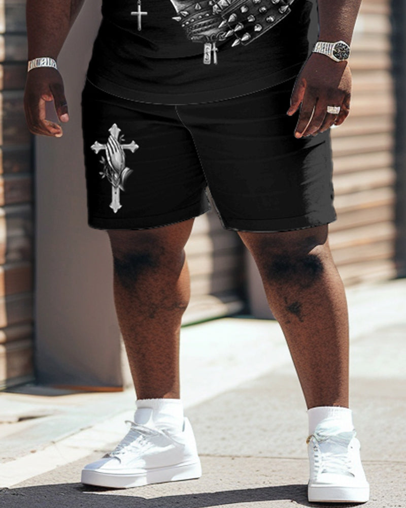 Big & Tall Graphic Streetwear Vintage Two-piece Set for big men view 3