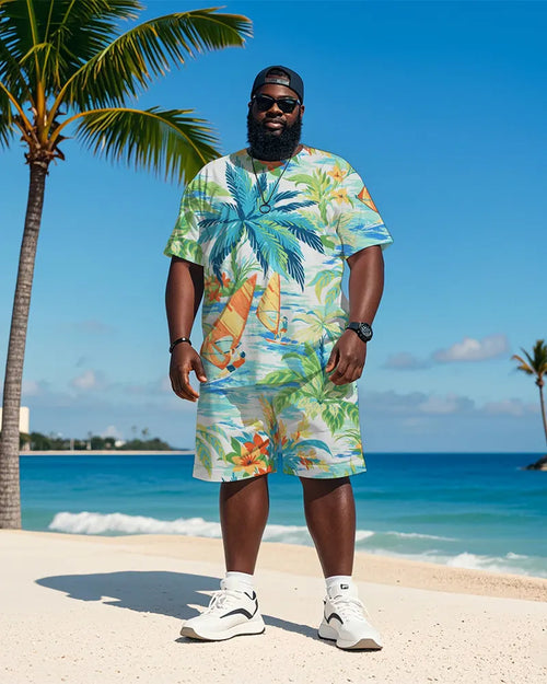 Big & Tall Hawaiian Graphic T-Shirt Shorts Set for big men view 1