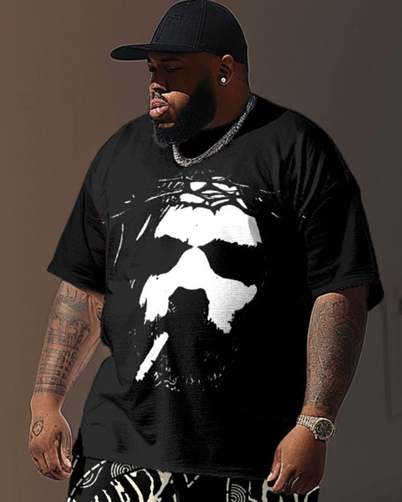 Big & Tall Geometric Graphic T-Shirt Pants Set for big men view 2