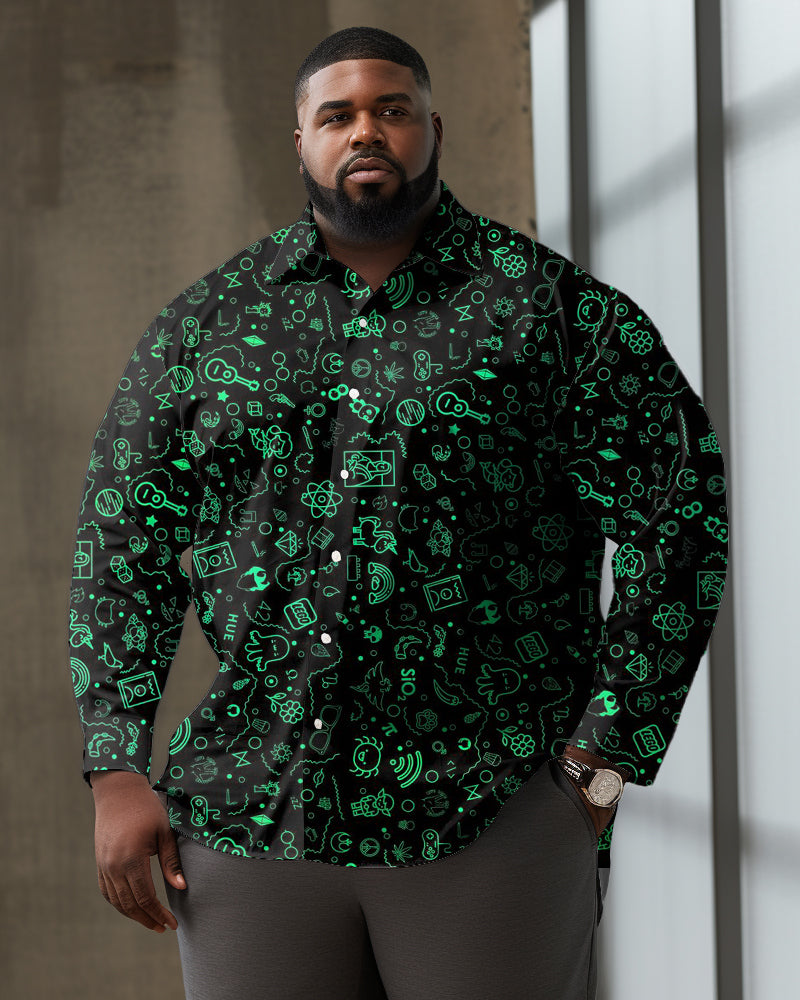 Big & Tall Green Graphic Shirt Pants Set for big men