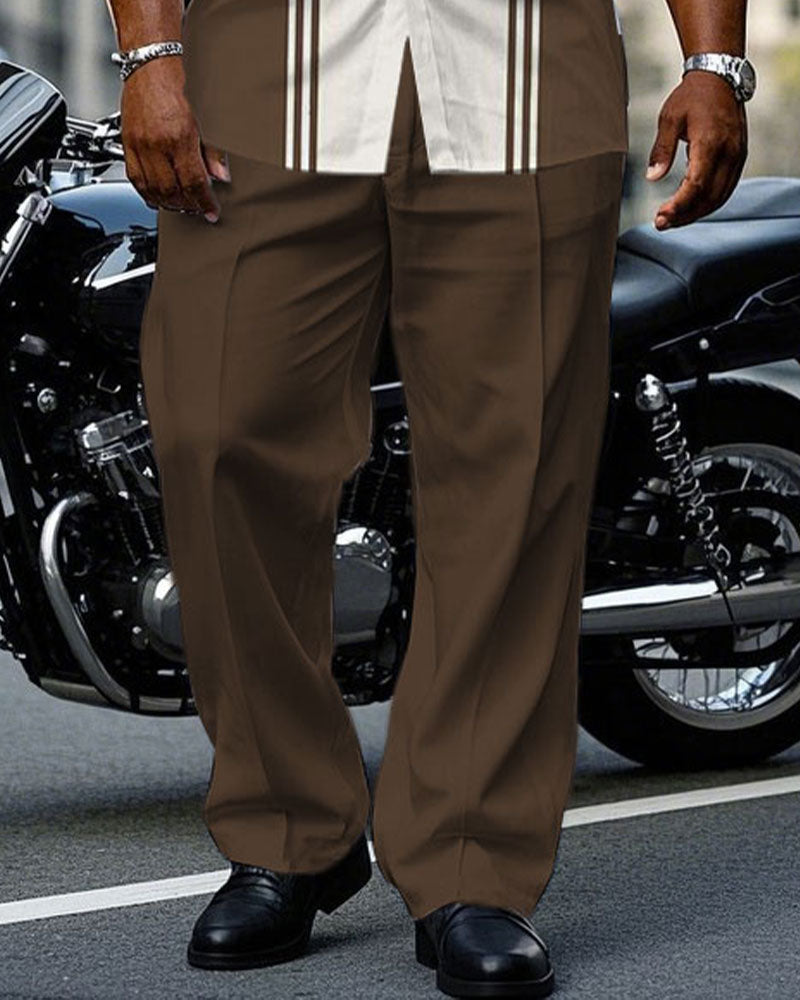 Big & Tall White Brown Colorblock T-Shirt Pants Set for big men view 3