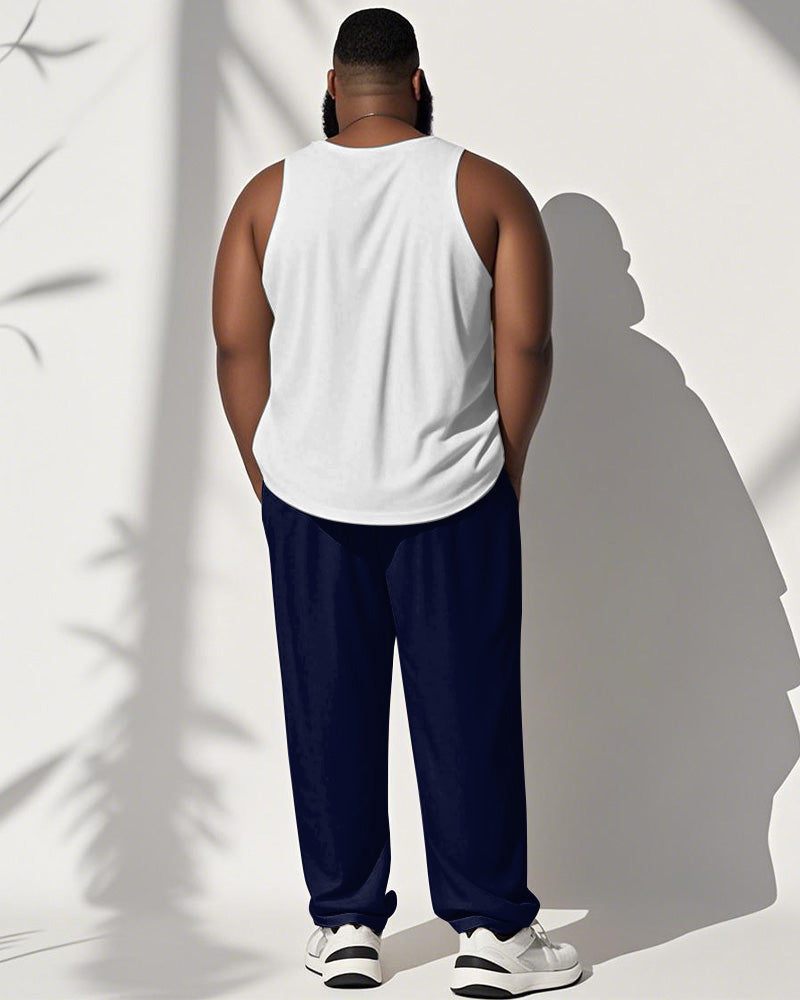 Big & Tall Blue Graphic Streetwear Vest Pants Set for big men view 4