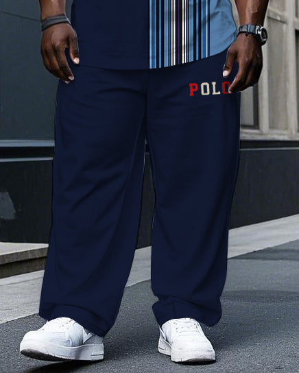 Big & Tall Blue Colorblock Striped Vest Pants Set for big men view 3