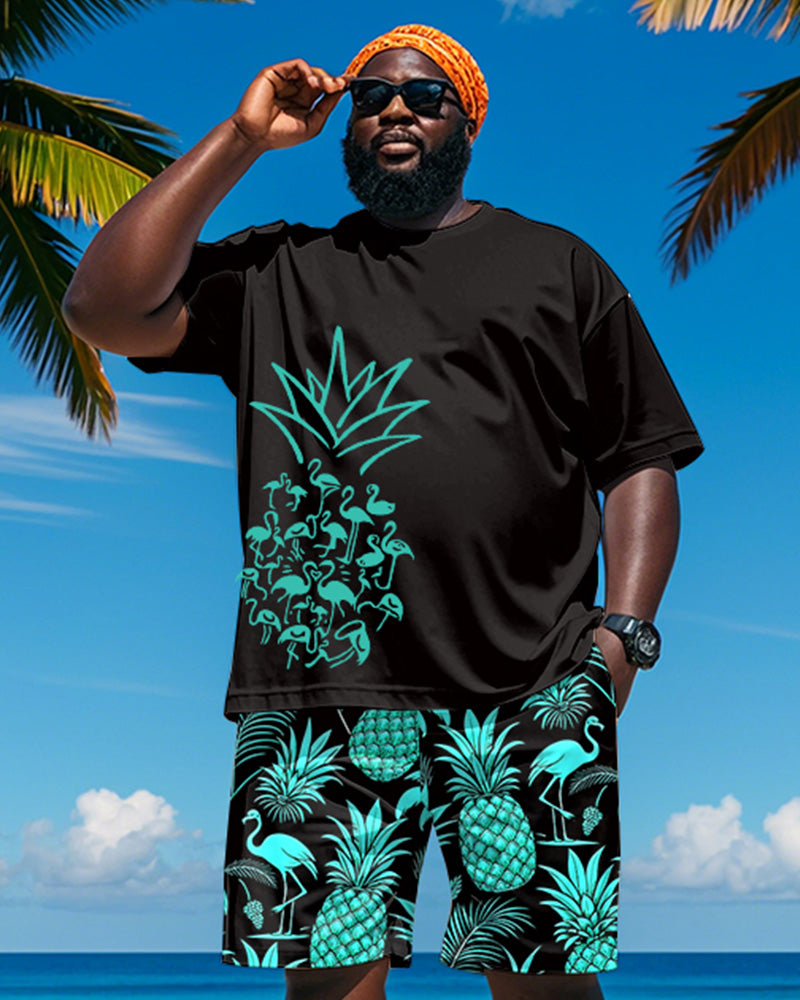 Big & Tall Hawaiian Graphic T-Shirt Shorts Set for big men view 1