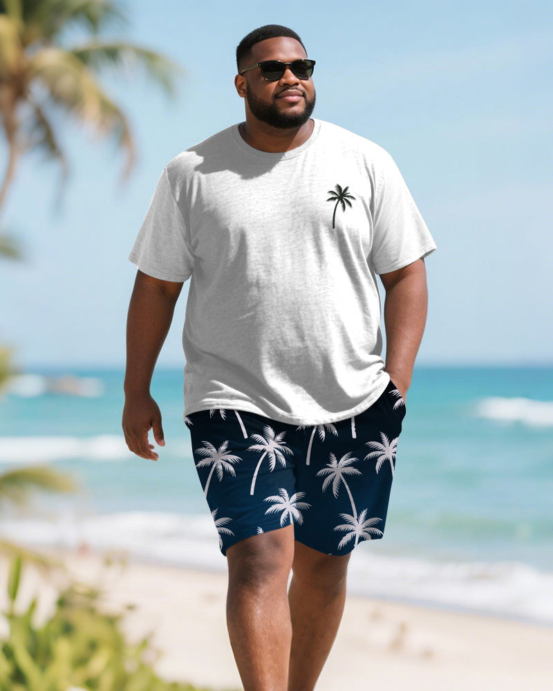 Big & Tall Blue Hawaiian Graphic T-Shirt Shorts Set for big men view 1