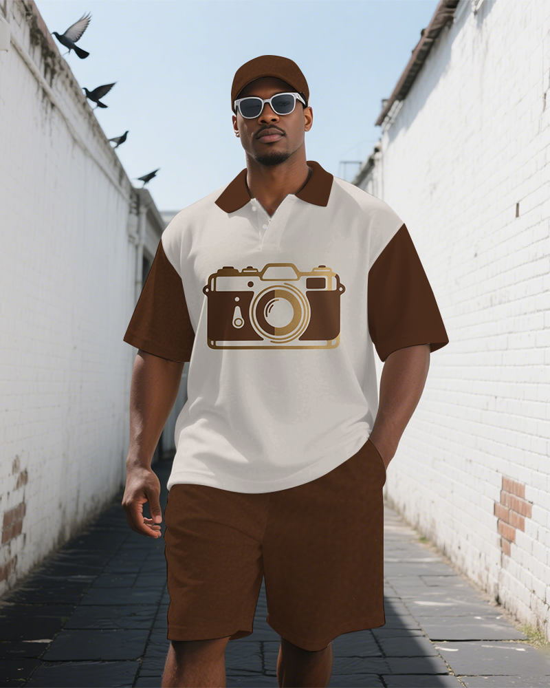 Big & Tall Colorblock Polo Shorts Set for big men view 2