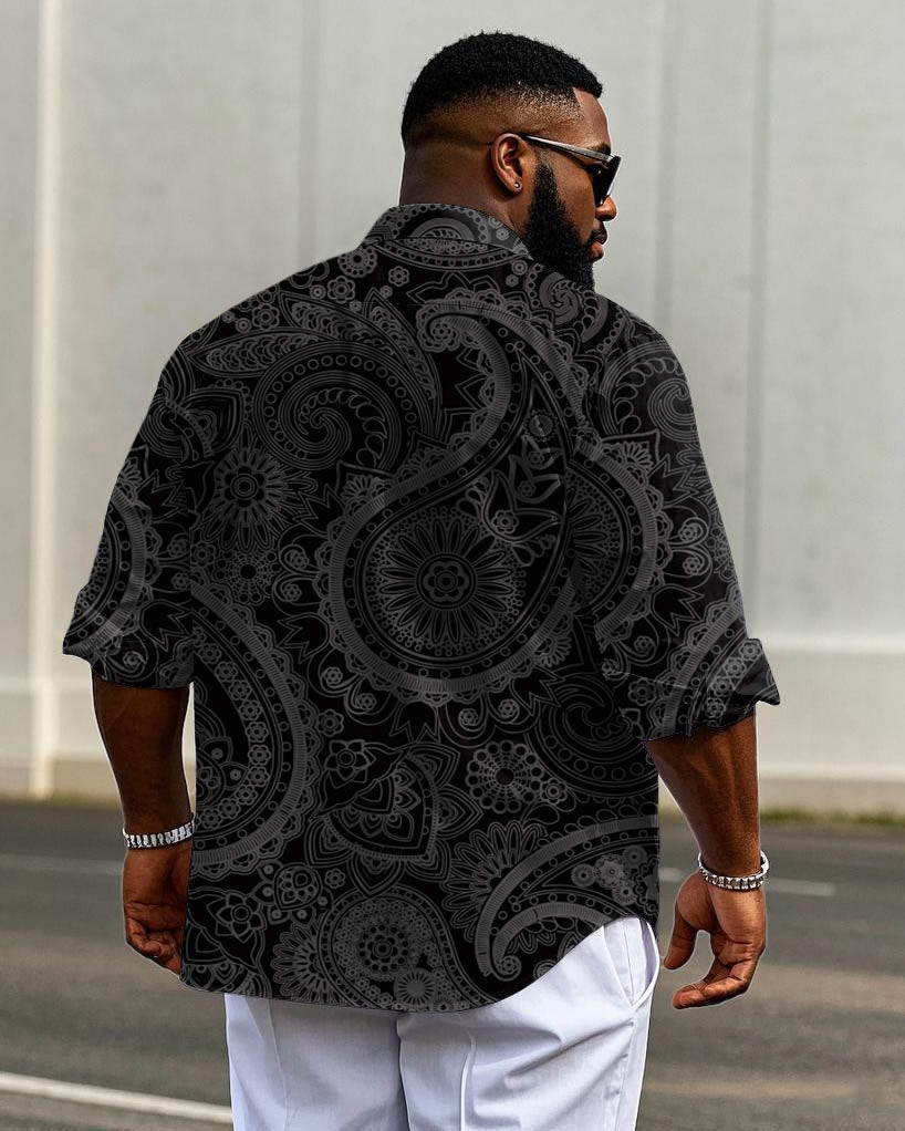 Big & Tall Black Business Casual Long Sleeve Shirt for big men view 2