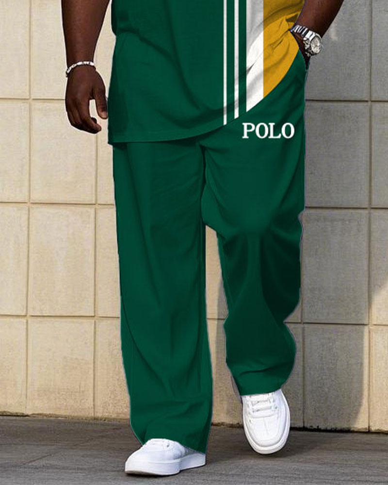 Big & Tall Green Yellow Colorblock T-Shirt Pants Set for big men view 3