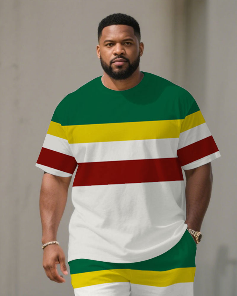 Big & Tall Striped T-Shirt Shorts Set for big men view 2