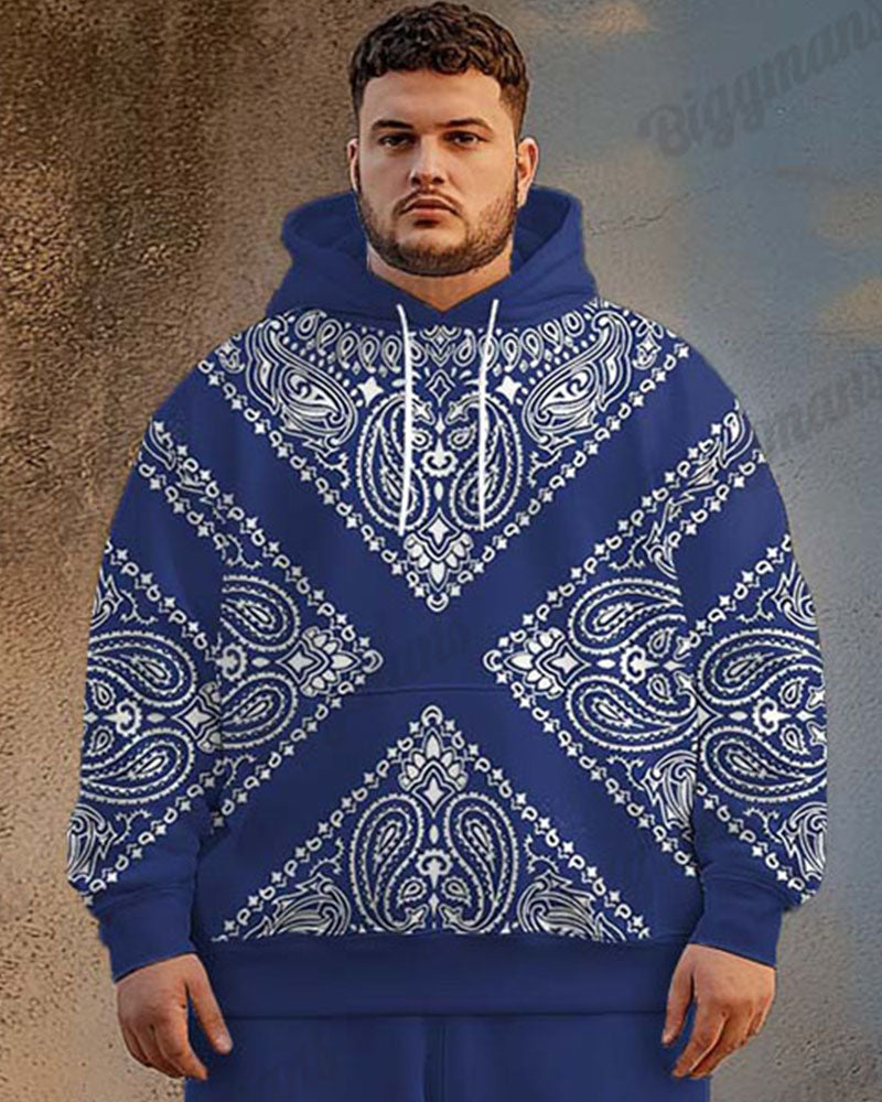 Big & Tall Blue Geometric Hoodie Sweatpants Set for big men view 2