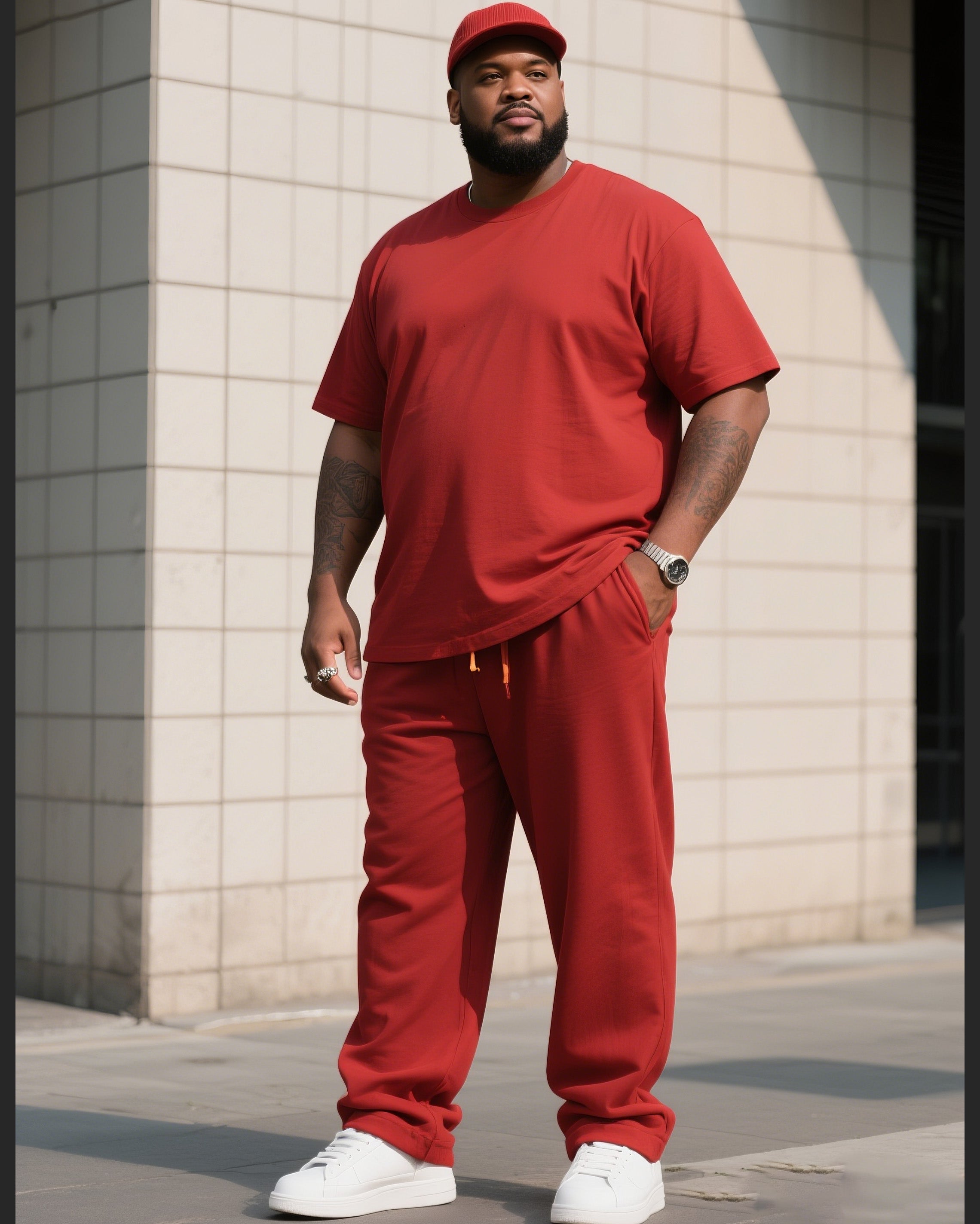 Big & Tall Solid Color T-Shirt Pants Set for big men view 5