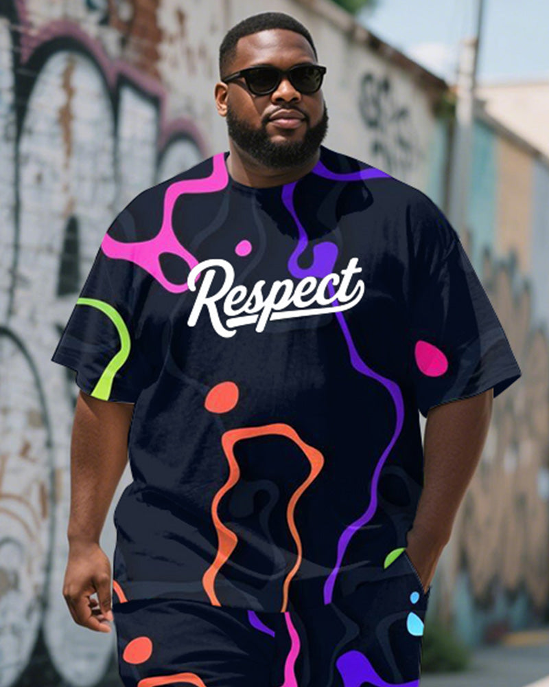 Big & Tall Graphic Graffiti T-Shirt Shorts Set for big men view 2
